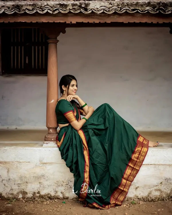 Green_With_Red_Border_Banarasi_Silk_Unstiched_Lehenga_With_Blouse_and_Dupatta_For_Women