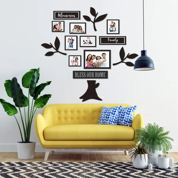 Black_Family_Tree_Photo_Frame_Set_Of_10_Individual_Wall_Collage_Photo_Frame_With_Mdf_Plaque_-_3_Leaf,1_Trunk,1_Family_And_2_Birds_For_Living_Room,_Decorative_|_Customizable
