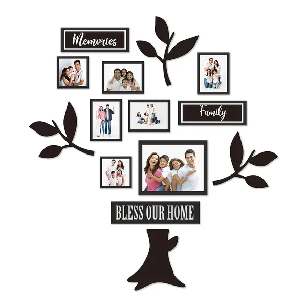 Black_Family_Tree_Photo_Frame_Set_Of_10_Individual_Wall_Collage_Photo_Frame_With_Mdf_Plaque_-_3_Leaf,1_Trunk,1_Family_And_2_Birds_For_Living_Room,_Decorative_|_Customizable