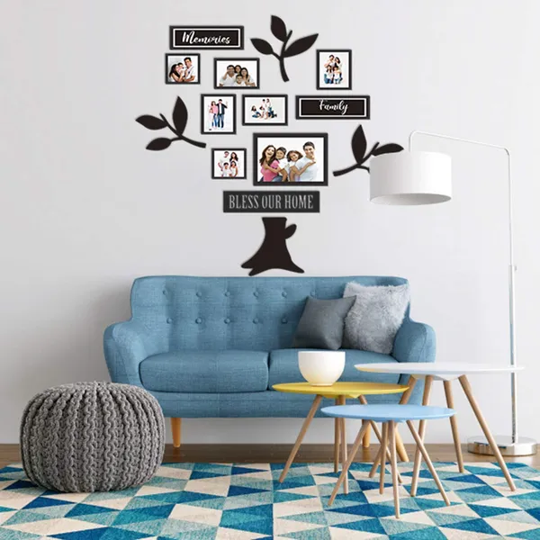 Black_Family_Tree_Photo_Frame_Set_Of_10_Individual_Wall_Collage_Photo_Frame_With_Mdf_Plaque_-_3_Leaf,1_Trunk,1_Family_And_2_Birds_For_Living_Room,_Decorative_|_Customizable