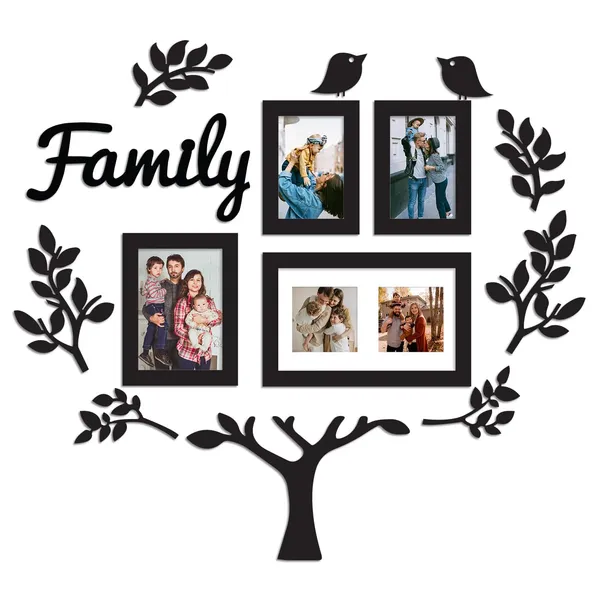 Black_Family_Tree_Photo_Frame_Set_Of_4_Individual_Wall_Collage_Photo_Frame_With_Mdf_Plaque_-_6_Leaf,1_Trunk_And_2_Birds_For_Living_Room,_Decorative_|_Customizable