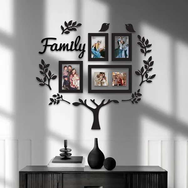 Black_Family_Tree_Photo_Frame_Set_Of_4_Individual_Wall_Collage_Photo_Frame_With_Mdf_Plaque_-_6_Leaf,1_Trunk_And_2_Birds_For_Living_Room,_Decorative_|_Customizable
