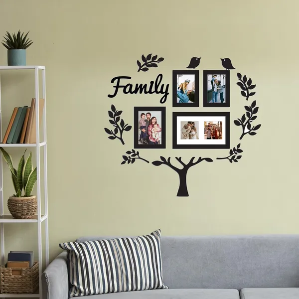 Black_Family_Tree_Photo_Frame_Set_Of_4_Individual_Wall_Collage_Photo_Frame_With_Mdf_Plaque_-_6_Leaf,1_Trunk_And_2_Birds_For_Living_Room,_Decorative_|_Customizable