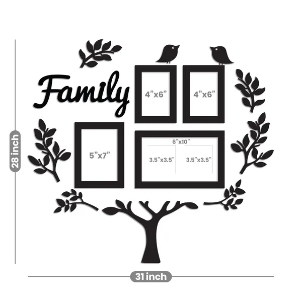Black_Family_Tree_Photo_Frame_Set_Of_4_Individual_Wall_Collage_Photo_Frame_With_Mdf_Plaque_-_6_Leaf,1_Trunk_And_2_Birds_For_Living_Room,_Decorative_|_Customizable