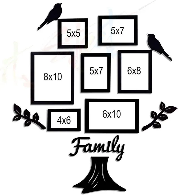 Black_Family_Tree_Photo_Frame_Set_Of_7_Individual_Wall_Collage_Photo_Frame_With_Mdf_Plaque_-_2_Leaf,1_Trunk,1_Family_And_2_Birds_For_Living_Room,_Decorative_|_Customizable