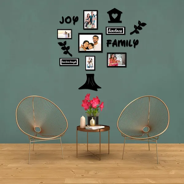 Black_Family_Tree_Photo_Frame_Set_Of_7_Individual_Wall_Collage_Photo_Frame_With_Mdf_Plaque_-_2_Leaf,1_Trunk_And_Text_Cut_Out_For_Living_Room,_Decorative_|_Customizable