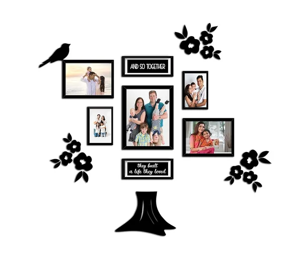 Black_Family_Tree_Photo_Frame_Set_Of_7_Individual_Wall_Collage_Photo_Frame_With_Mdf_Plaque_-_3_Flowers,1_Trunk_And_1_Bird_For_Living_Room,_Decorative_|_Customizable
