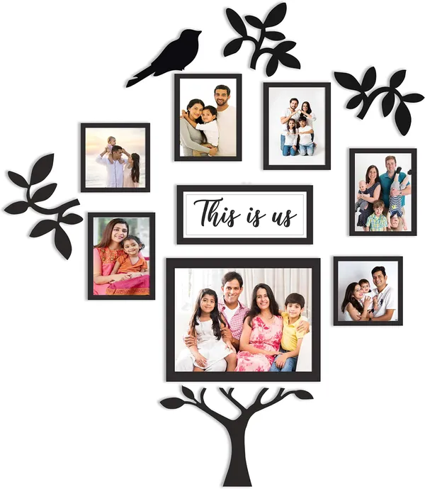Black_Family_Tree_Photo_Frame_Set_Of_8_Individual_Wall_Collage_Photo_Frame_With_Mdf_Plaque_-_3_Leaf,1_Trunk,_And_1_Birds_For_Living_Room,_Decorative_|_Customizable