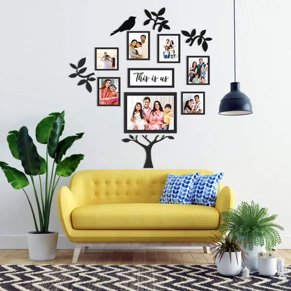 Black_Family_Tree_Photo_Frame_Set_Of_8_Individual_Wall_Collage_Photo_Frame_With_Mdf_Plaque_-_3_Leaf,1_Trunk,_And_1_Birds_For_Living_Room,_Decorative_|_Customizable