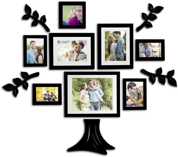 Black_Family_Tree_Photo_Frame_Set_Of_8_Individual_Wall_Collage_Photo_Frame_With_Mdf_Plaque_-_4_Leaf_And_1_Trunk_For_Living_Room,_Decorative_|_Customizable