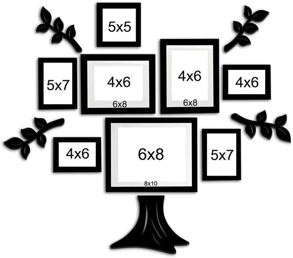 Black_Family_Tree_Photo_Frame_Set_Of_8_Individual_Wall_Collage_Photo_Frame_With_Mdf_Plaque_-_4_Leaf_And_1_Trunk_For_Living_Room,_Decorative_|_Customizable