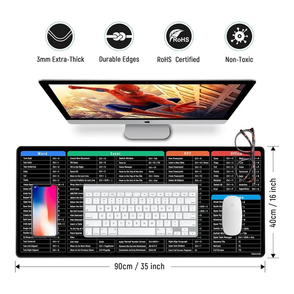 Black_Windows_&_Office_Keyboard_Shortcuts_Desk_Mat_|_Excel_Shortcuts_Mousepad_|_Gaming_Mouse_Pad_Extended_Size_(800Mm_X_300Mm_X_2Mm)_Stitched_Edges_|_Non-Slip_Rubber_Base|_|_Customizable