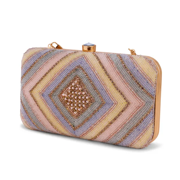 OSTY_AMOLYA_Handcrafted_Chevron_Zari_&_Pearl_Embroidered_Bridal_Clutch_|_Dual_Carry_–_Handle_&_Sling_|_Festive_Luxury_Purse