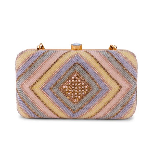 OSTY_AMOLYA_Handcrafted_Chevron_Zari_&_Pearl_Embroidered_Bridal_Clutch_|_Dual_Carry_–_Handle_&_Sling_|_Festive_Luxury_Purse