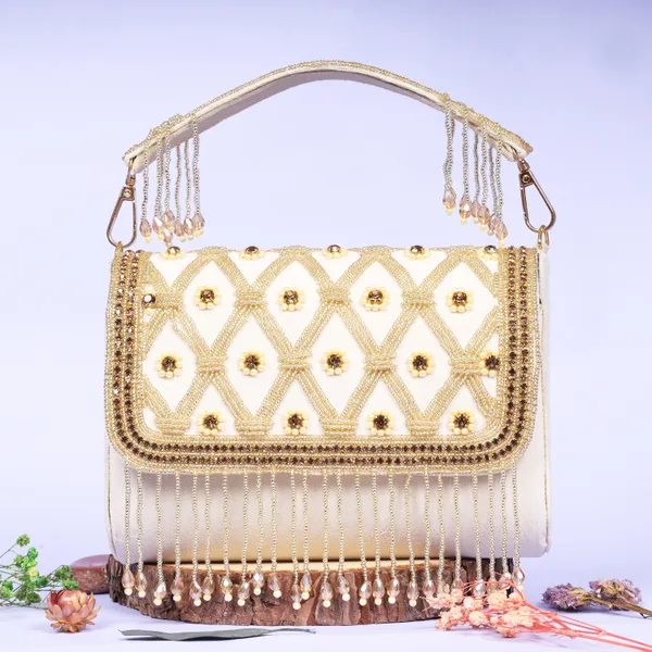 OSTY_MEHZA_Designer_Bridal_Clutch_with_Diamond_Zari_Embroidery,_Gold_Beaded_Fringe_&_Dual_Strap_|_Suede_Finish_Back