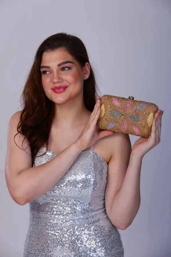 OSTY_IVIRAA_Premium_Multicolor_Hand_Zari_Embroidered_Clutch_|_Crystal_Clasp_|_Gold_Handle_&_Sling_Chain_|_Bridal_Party_Purse