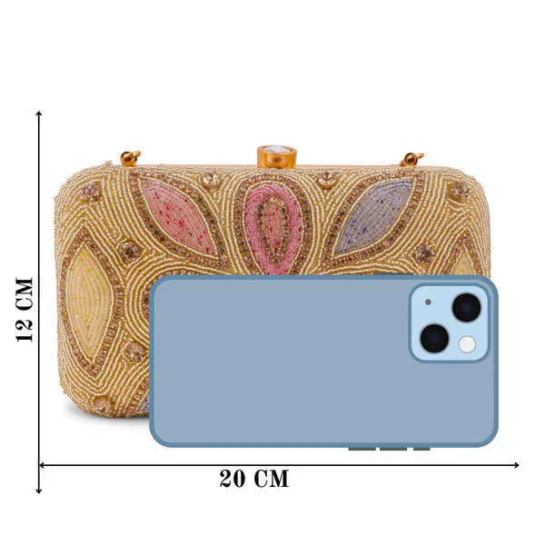 OSTY_IVIRAA_Premium_Multicolor_Hand_Zari_Embroidered_Clutch_|_Crystal_Clasp_|_Gold_Handle_&_Sling_Chain_|_Bridal_Party_Purse
