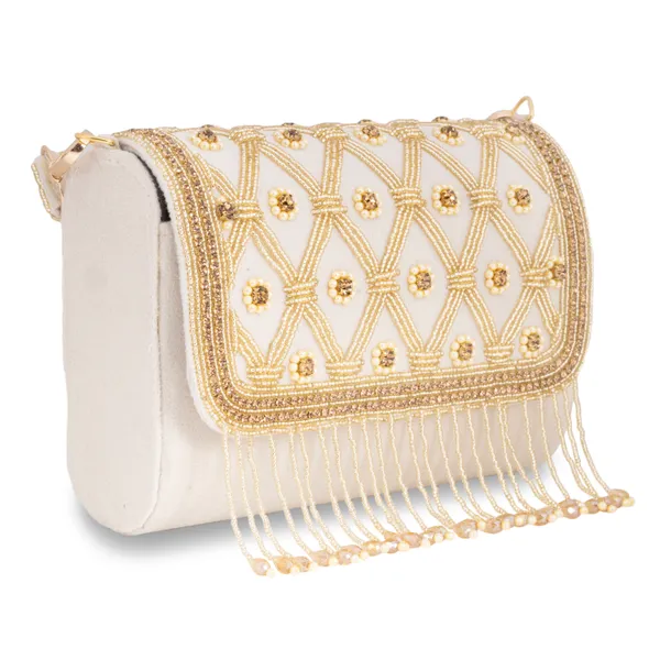OSTY_MEHZA_Designer_Bridal_Clutch_with_Diamond_Zari_Embroidery,_Gold_Beaded_Fringe_&_Dual_Strap_|_Suede_Finish_Back