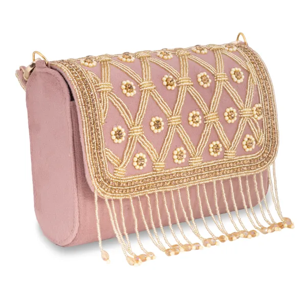 OSTY_MEHZA_Designer_Bridal_Clutch_with_Diamond_Zari_Embroidery,_Gold_Beaded_Fringe_&_Dual_Strap_|_Suede_Finish_Back
