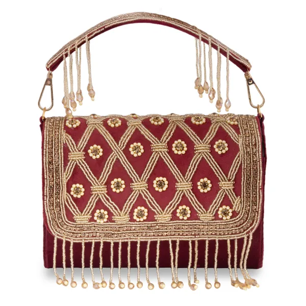 OSTY_MEHZA_Designer_Bridal_Clutch_with_Diamond_Zari_Embroidery,_Gold_Beaded_Fringe_&_Dual_Strap_|_Suede_Finish_Back