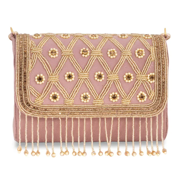 OSTY_MEHZA_Designer_Bridal_Clutch_with_Diamond_Zari_Embroidery,_Gold_Beaded_Fringe_&_Dual_Strap_|_Suede_Finish_Back