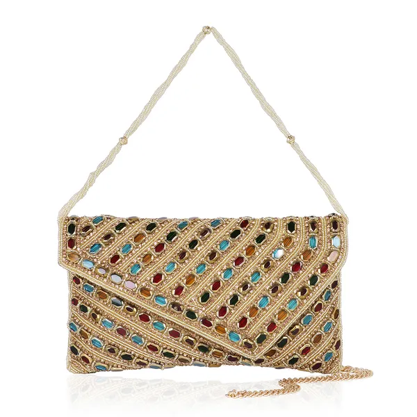 OSTY_NOORJAH_–_Handcrafted_Multicolor_Gemstone_Bridal_Clutch_with_Pearl_Handle_&_Gold_Chain