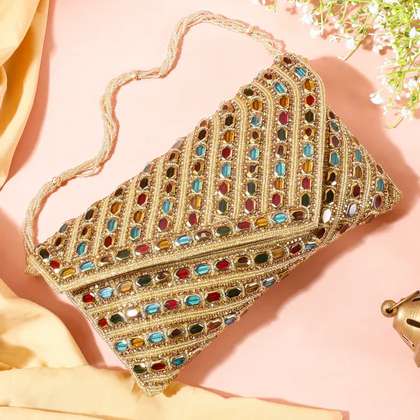 OSTY_NOORJAH_–_Handcrafted_Multicolor_Gemstone_Bridal_Clutch_with_Pearl_Handle_&_Gold_Chain
