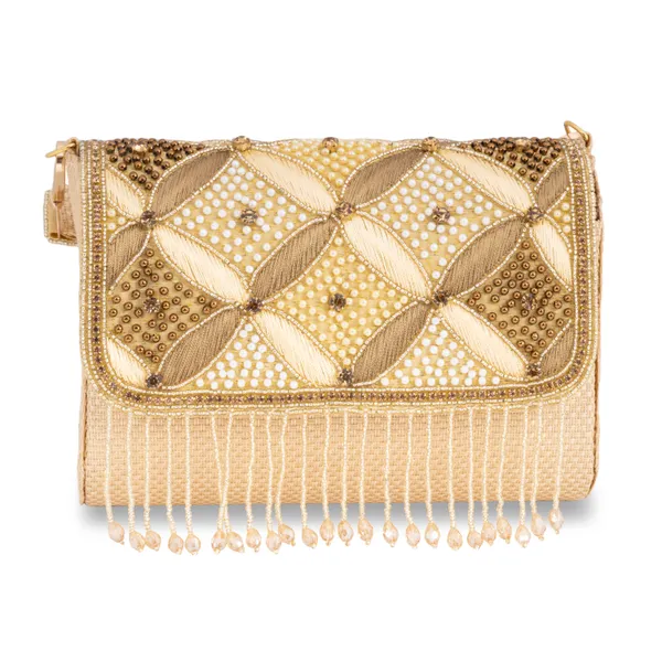 OSTY_ZAYRA_Premium_Bridal_Clutch_with_Zari_Embroidery,_Beaded_Fringe_&_Dual_Strap_|_Luxe_Golden_Clutch_with_Jute_Back