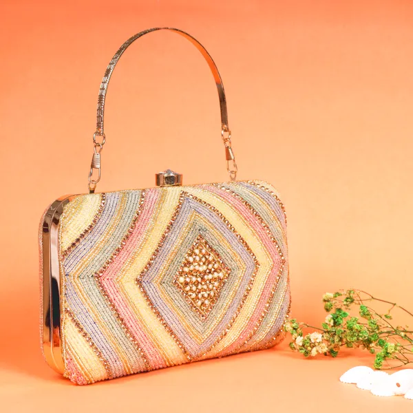 OSTY_AMOLYA_Handcrafted_Chevron_Zari_&_Pearl_Embroidered_Bridal_Clutch_|_Dual_Carry_–_Handle_&_Sling_|_Festive_Luxury_Purse