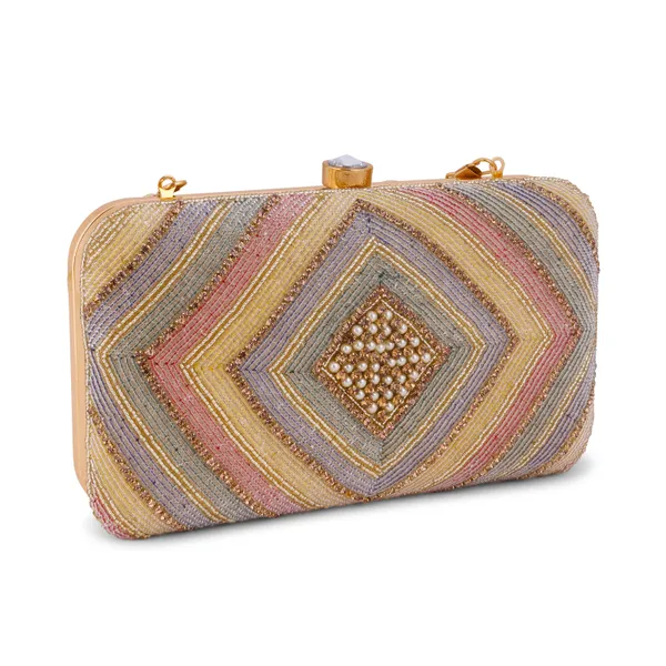 OSTY_AMOLYA_Handcrafted_Chevron_Zari_&_Pearl_Embroidered_Bridal_Clutch_|_Dual_Carry_–_Handle_&_Sling_|_Festive_Luxury_Purse