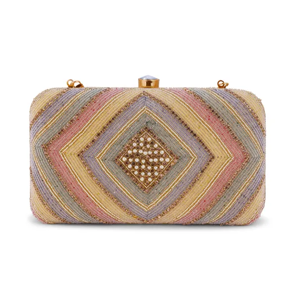 OSTY_AMOLYA_Handcrafted_Chevron_Zari_&_Pearl_Embroidered_Bridal_Clutch_|_Dual_Carry_–_Handle_&_Sling_|_Festive_Luxury_Purse