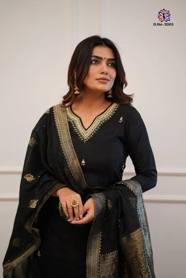 Black_Trendy_Design_Viscose_Chanderi_Embroidery_Kurta_With_Pant_&_Dupatta_Set_For_Women