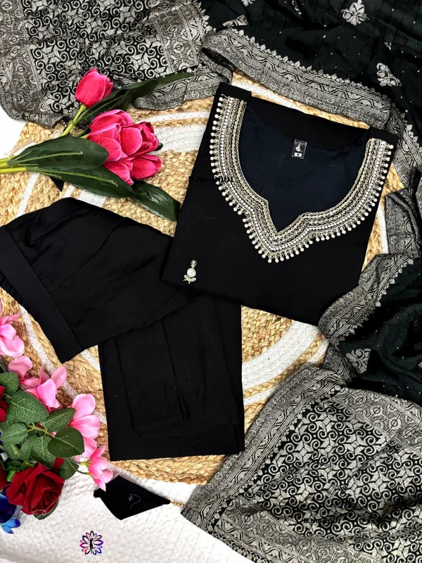 Black_Trendy_Design_Viscose_Chanderi_Embroidery_Kurta_With_Pant_&_Dupatta_Set_For_Women