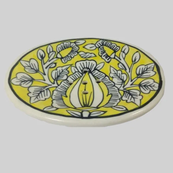 Yellow_Ceramic_Soap_Bar_Dish_Tray_Hand_Painted_Bath_Accesorries_5_x_4_inch