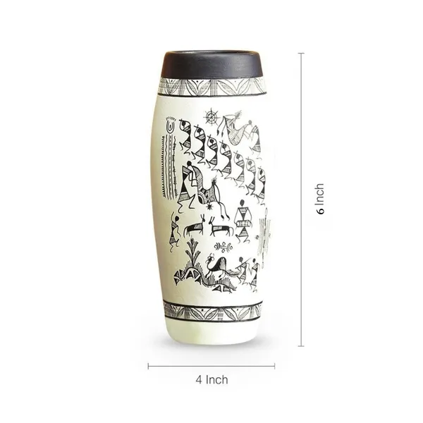 White_Terracotta_Decorative_Vase_Handpainted_Clay_Pot_6_Inches