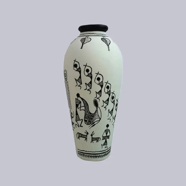 White_Terracotta_Decorative_Vase_Handpainted_Clay_Pot_6_Inches