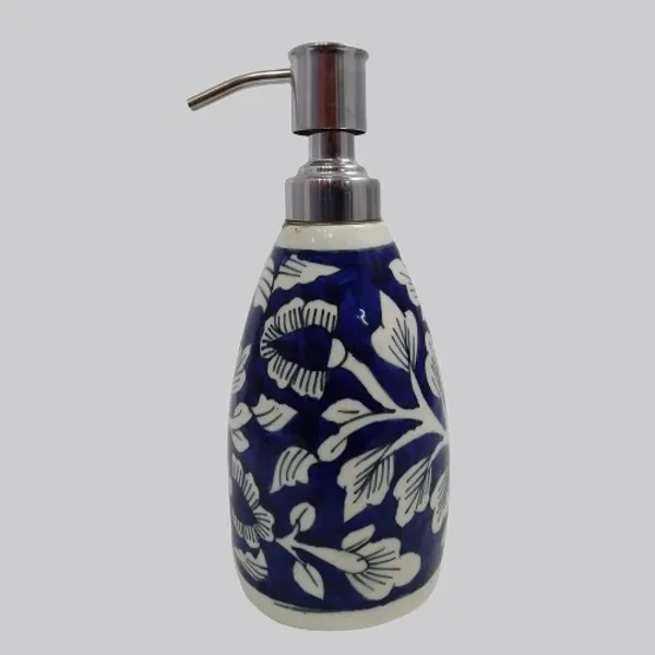 Blue_Ceramic_Liquid_Soap_Dispenser_w/Stainless_Steel_Pump_Hand_Painted_Refillable_Soaps/Shampoo/Lotions_300_ML