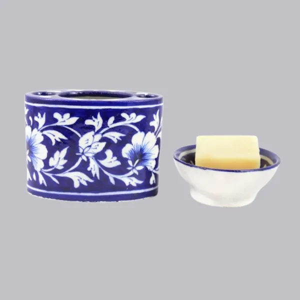 Blue_Art_Pottery_Bath_Set_Dark_Blue_Floral_Oval_Shape_Soap_Dish_and_Brush_Holder_Elegant_Bath_Accessories_Set_of_2
