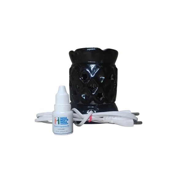 Black_Ceramic_Electric_Aroma_Diffuser_with_Star_Cut_Design_&_Lavender_Fragrance_Oil_(10ml)