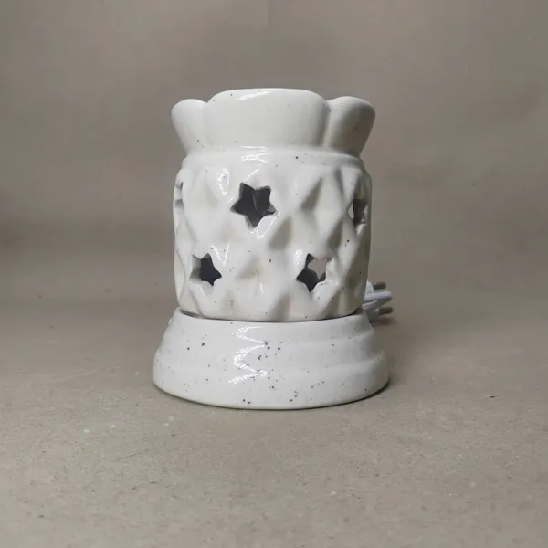 White_Ceramic_Electric_Aroma_Diffuser_with_Star_Cut_Design_&_Lavender_Fragrance_Oil_(10ml)