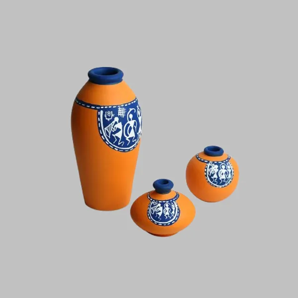 Orange_And_Blue_Terracotta_Decorative_Vase_Set_Of_3_Handpainted_Clay_Pots