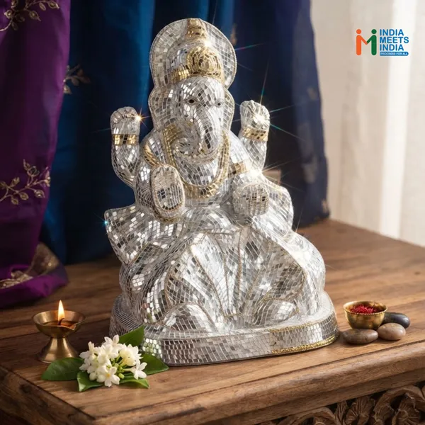Handmade_Papier_Mache_with_Mirror_Work_Ganesha_Idol,_Contemporary_Indian_Art,_Ganesha_Statue_for_Home_Decor
