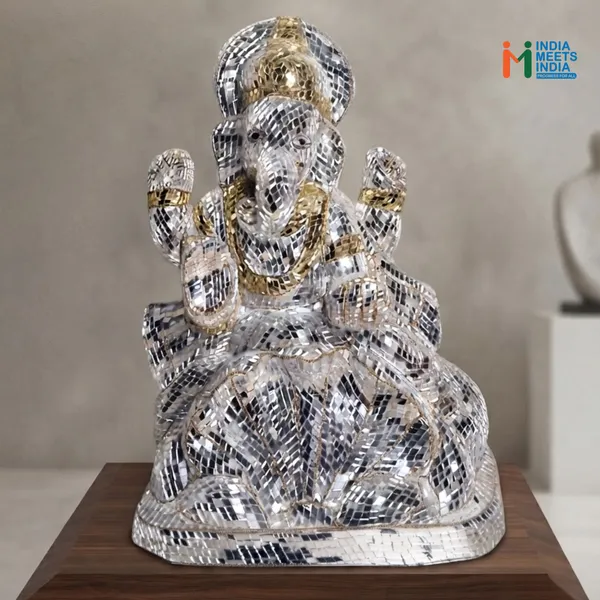 Handmade_Papier_Mache_with_Mirror_Work_Ganesha_Idol,_Contemporary_Indian_Art,_Ganesha_Statue_for_Home_Decor