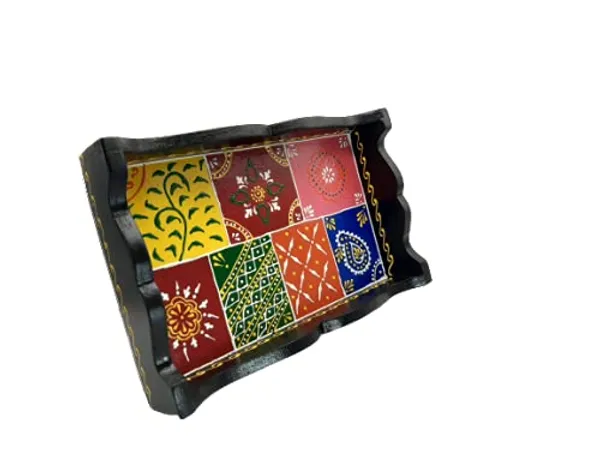 Handmade_Rolling_Serving_Tray_w/Black_Big_Wheels_[Black],_Hand_Painted_(Embossed)_Kitchen/Table_&_Home_Decor/Dinning/Gifts/Restaurants/Living_Room/Coffee_Table