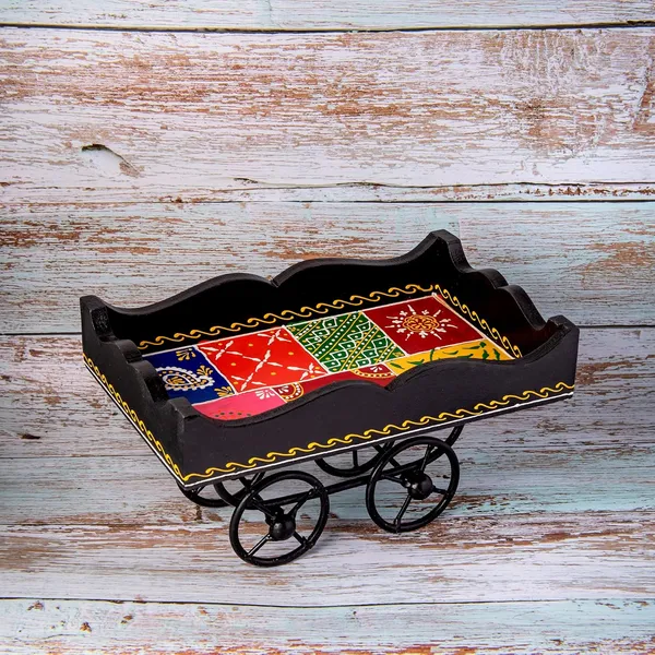Handmade_Rolling_Serving_Tray_w/Black_Big_Wheels_[Black],_Hand_Painted_(Embossed)_Kitchen/Table_&_Home_Decor/Dinning/Gifts/Restaurants/Living_Room/Coffee_Table