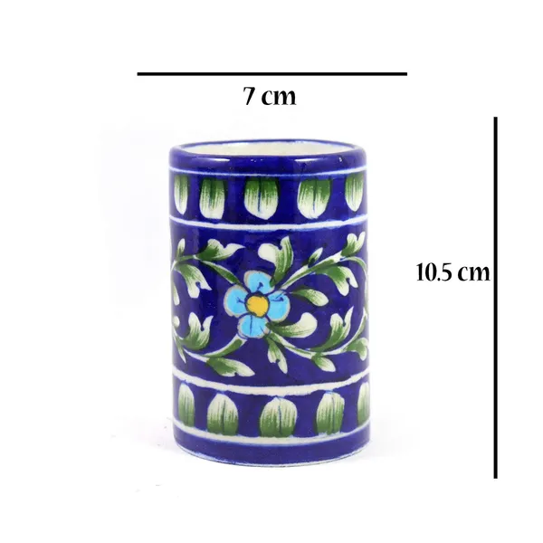 Blue_Art_Pottery_Tooth_Brush_Holder_Pen_Holder_Yellow_Ceramic_Holder_Tabletop_Bath_Accessory