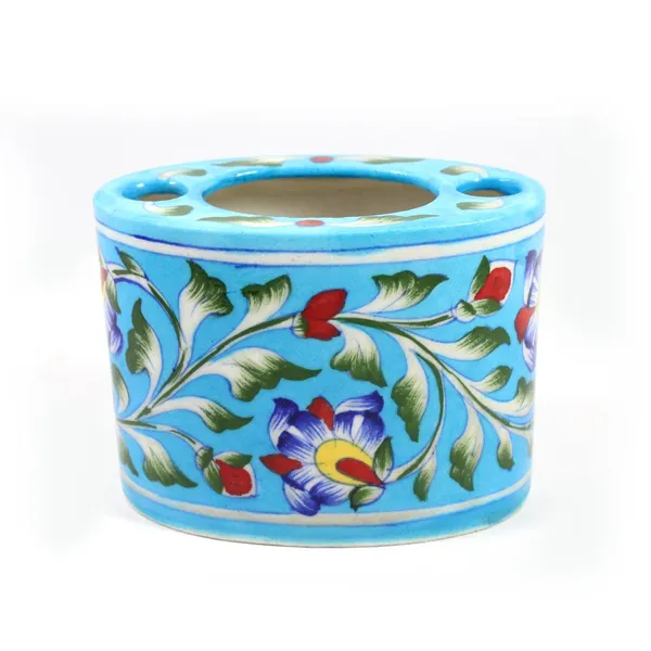 Sky_Blue_Art_Pottery_Multipurpose_Holder_Oval_Shape_Pen_Stationery_Holder_Blue_Ceramic_Holder_Tabletop_Bath_Accessory