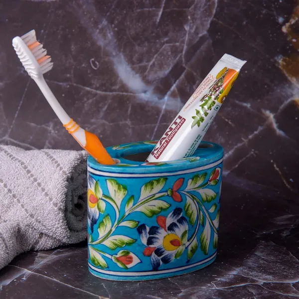 Sky_Blue_Art_Pottery_Multipurpose_Holder_Oval_Shape_Pen_Stationery_Holder_Blue_Ceramic_Holder_Tabletop_Bath_Accessory