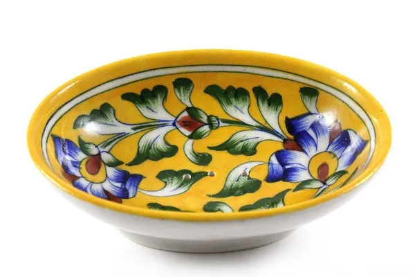 Blue_Art_Pottery_Bath_Set_Yellow_Floral_Oval_Shape_Soap_Dish_and_Brush_Holder_Elegant_Bath_Accessories_Set_of_2