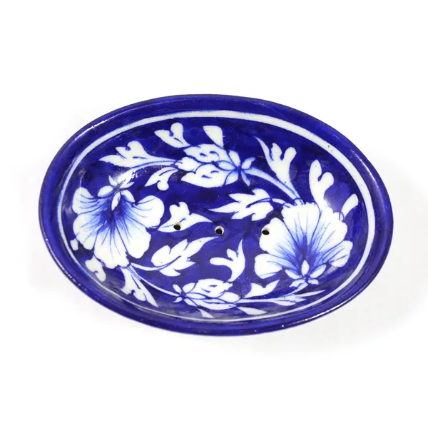Blue_Art_Pottery_Bath_Set_Dark_Blue_Floral_Oval_Shape_Soap_Dish_and_Brush_Holder_Elegant_Bath_Accessories_Set_of_2